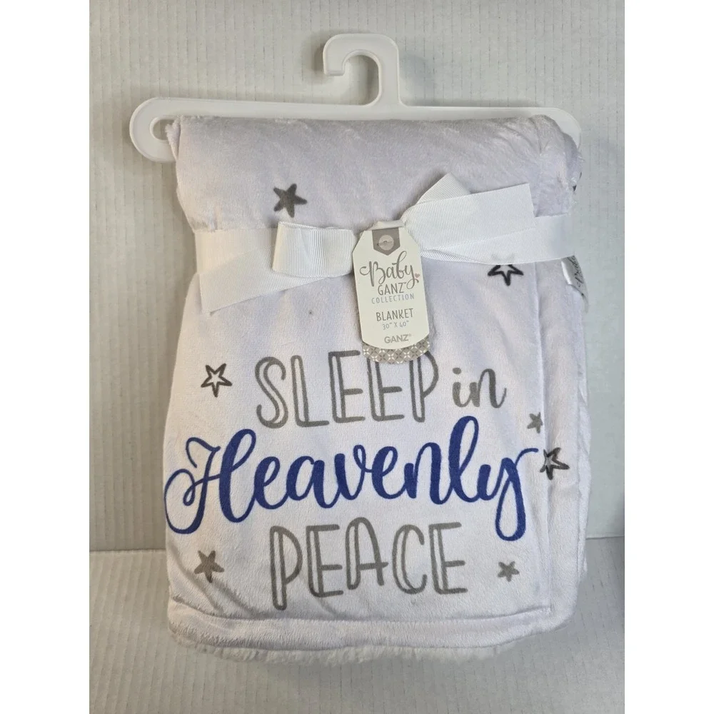 Baby Ganz Sleep in‎ Heavenly Peace Blanket White With Stars Newborn Gift NEW*